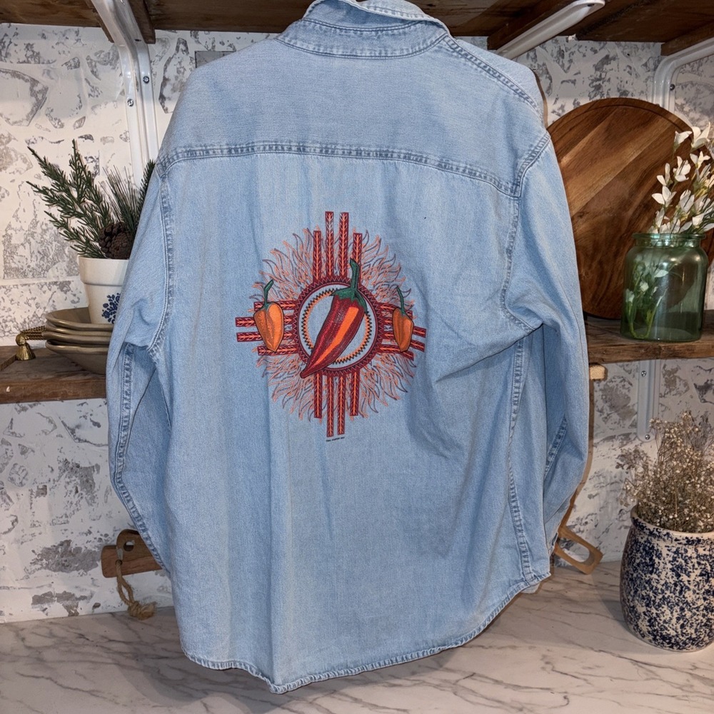 Port Co Vintage Fall Harvest Embroidered Granny Core 100% Cotton Button Shirt M